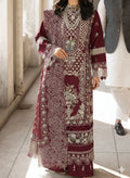 Chrimson - 3pc Chikenkari Embroidered Lawn with Emb khaadi Net Dopatta