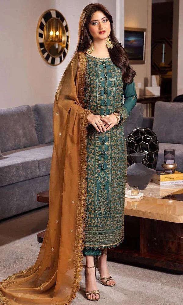 ASIM JOFA - 3pc Lawn Front Heavy Embroidered with Embroidered Soft Chiffon Dupatta