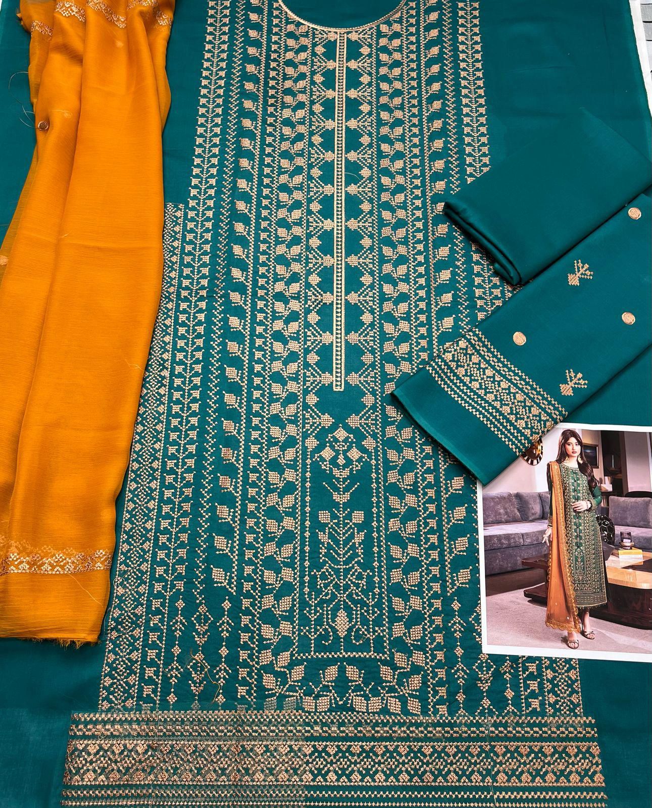 ASIM JOFA - 3pc Lawn Front Heavy Embroidered with Embroidered Soft Chiffon Dupatta