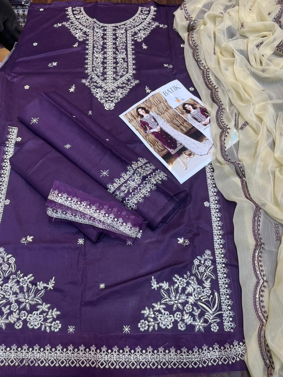 Batik - 3pc Lawn Heavy Embroidered with Emb Chiffon Dopatta