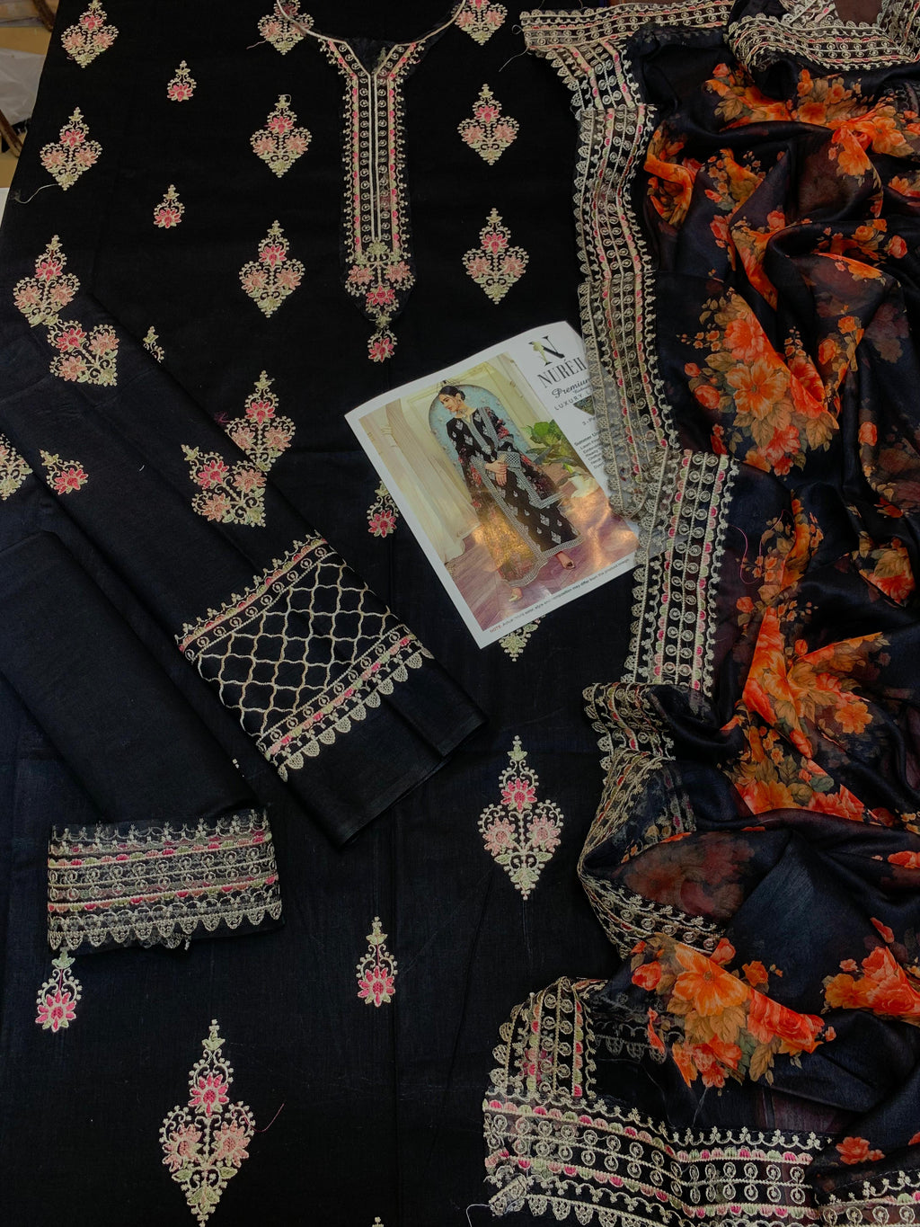 Nureh - 3pc Embroidered Lawn with Ready to wear Emb Chiffon Dopatta