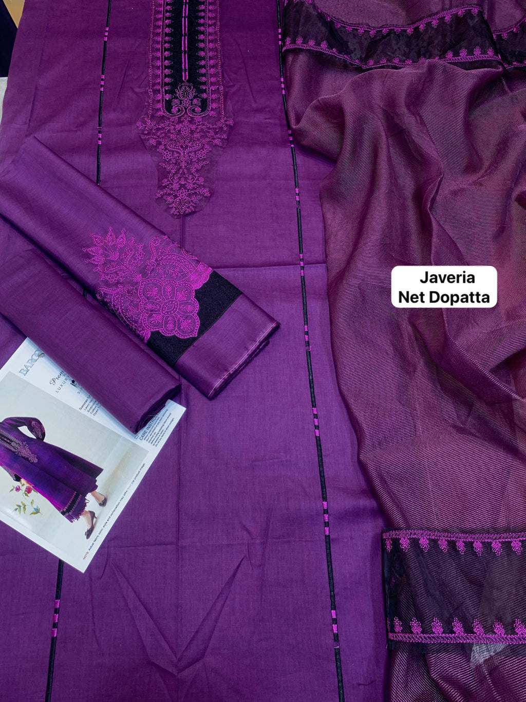 Baroque - 3pc Embroidered Lawn with Emb Javeria net Dopatta