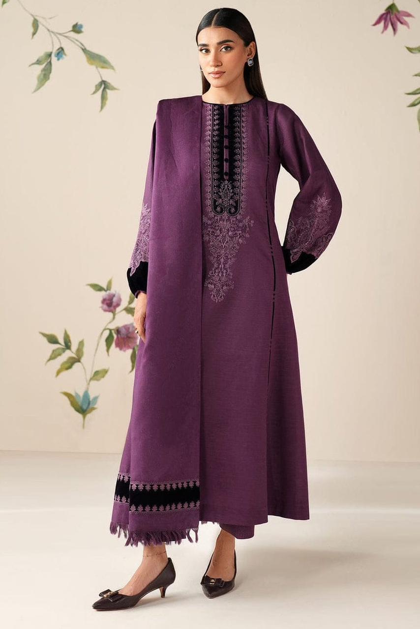 Baroque - 3pc Embroidered Lawn with Emb Javeria net Dopatta