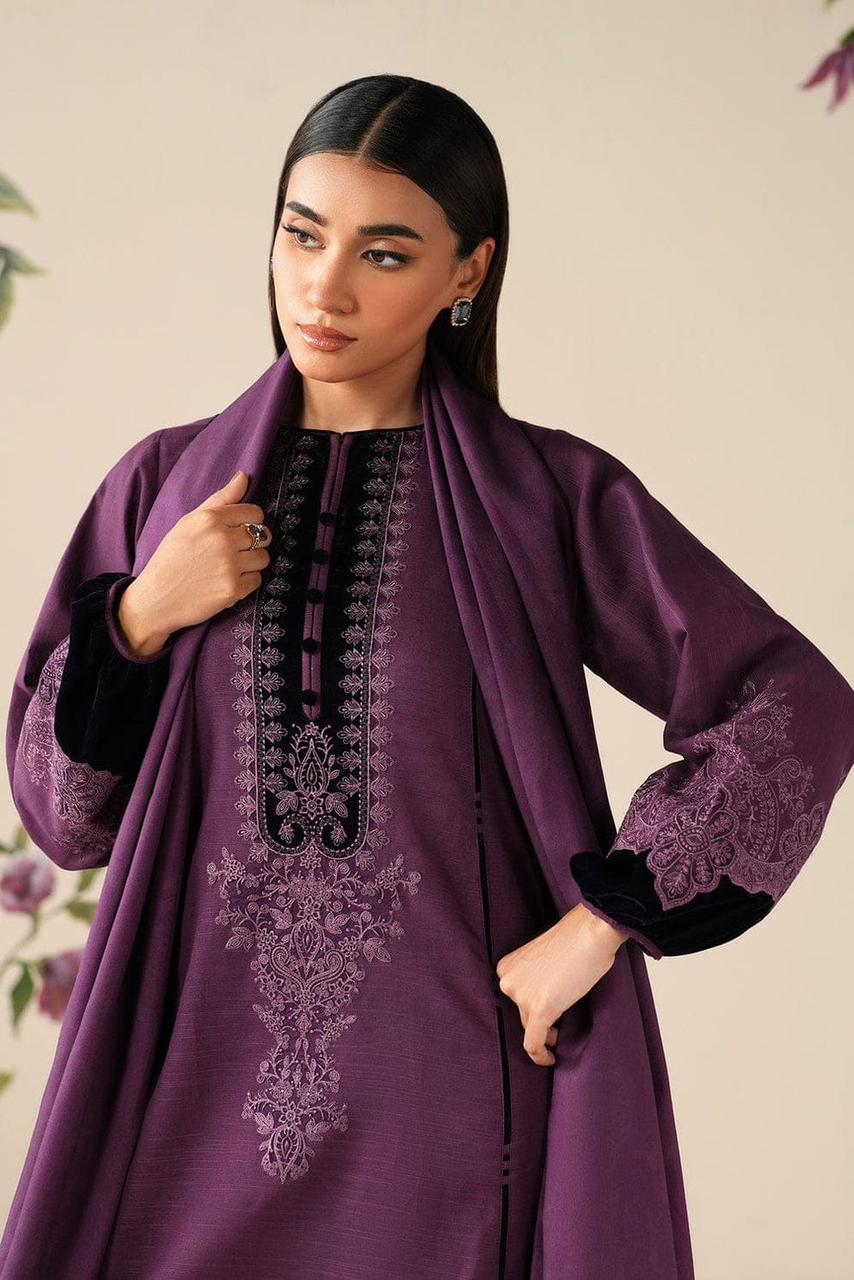 Baroque - 3pc Embroidered Lawn with Emb Javeria net Dopatta