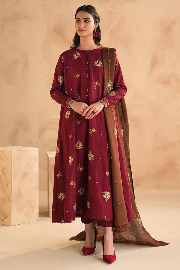 Baroque - 3pc Heavy Embroidered Lawn with Emb Chiffon Dopatta