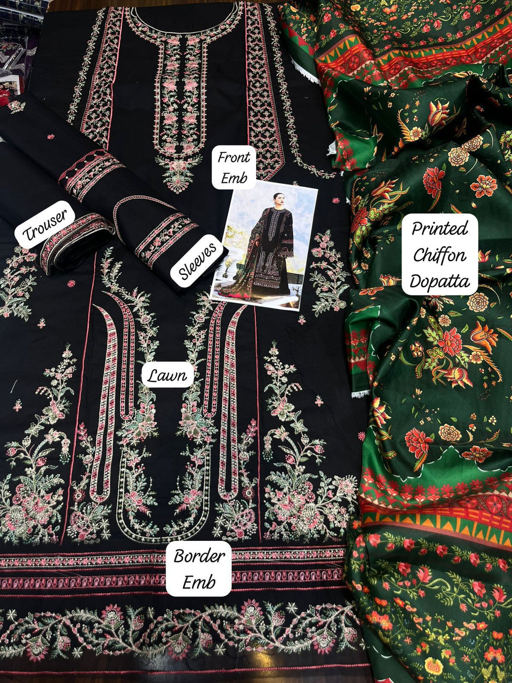 Hussain Rehar - 3pc Heavy Embroidered Lawn with Digital Print Tarkashi Dopatta