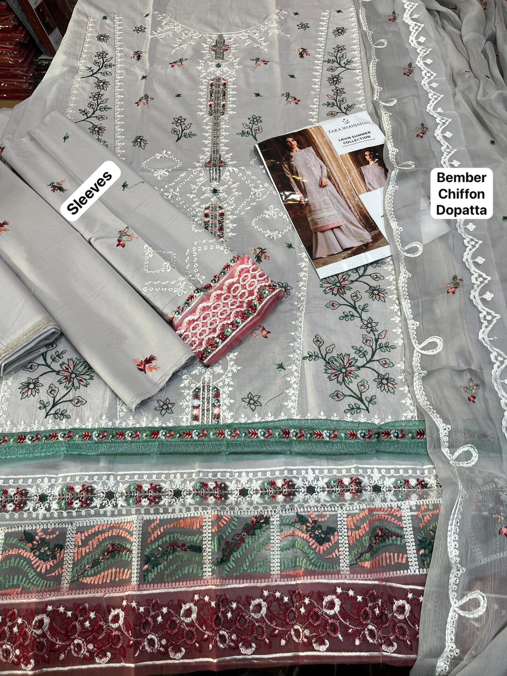 Zara Shahjahan - 3pc Heavy Embroidered Lawn with Ready to wear Emb Chiffon Dopatta