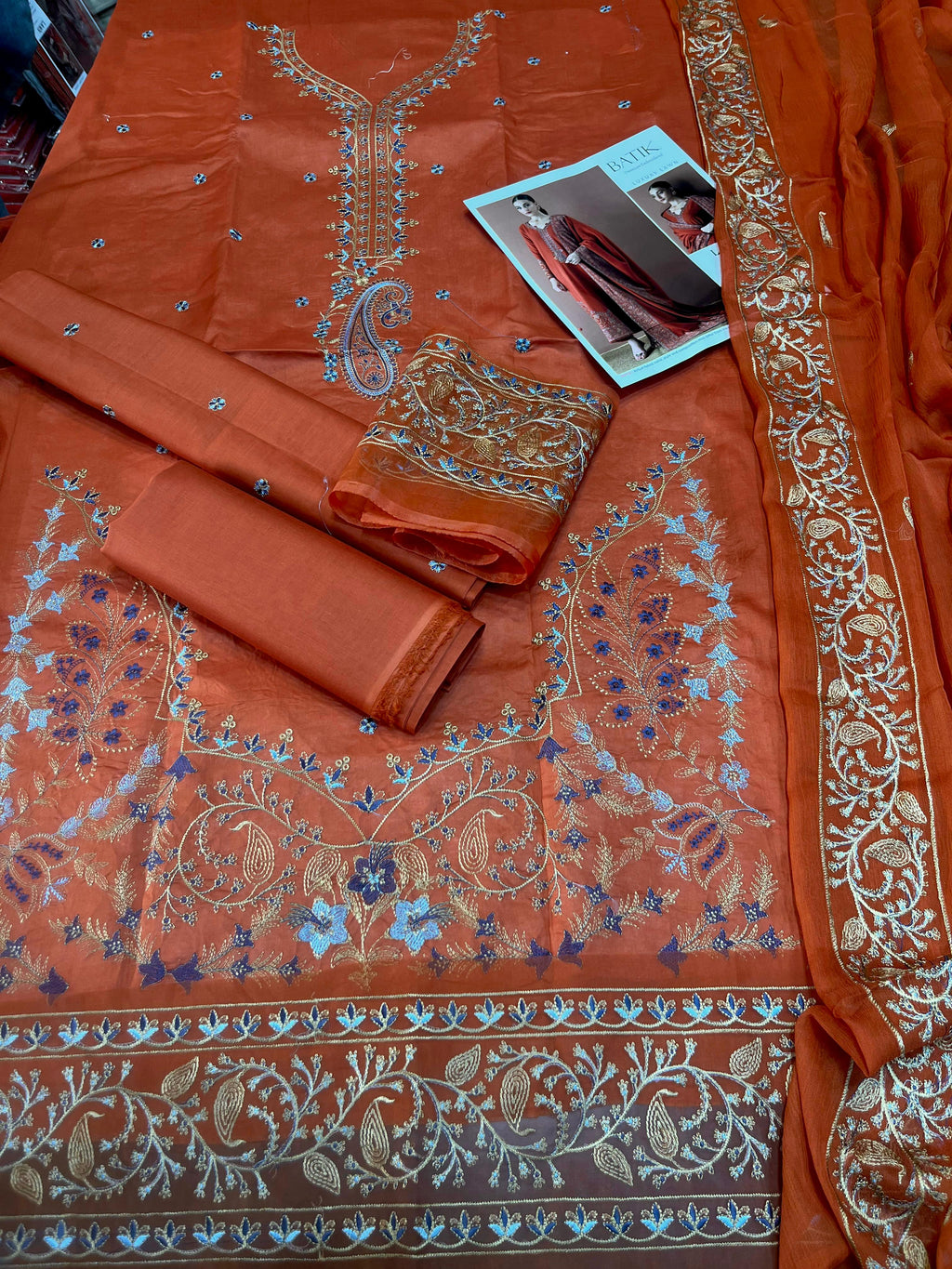 Batik - 3pc Embroidered Lawn with Emb Chiffon Dopatta