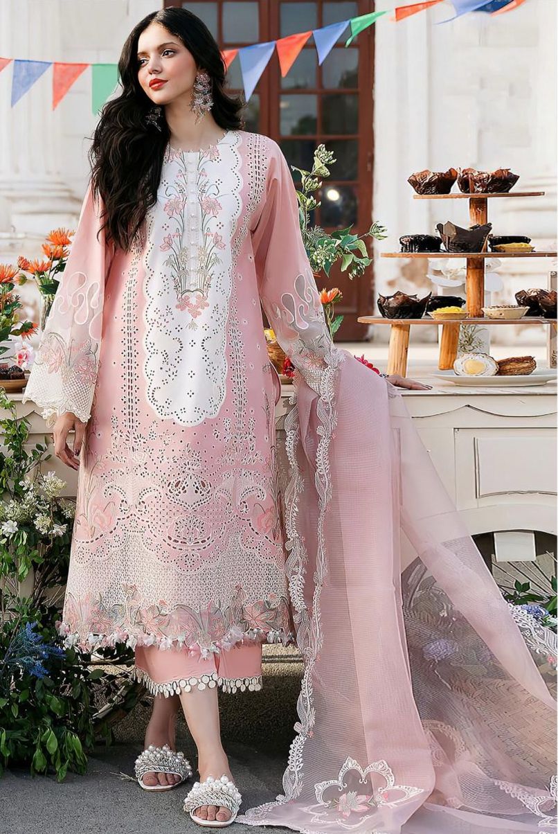 Bin ilyas - 3pc Chikenkari Embroidered Lawn with Emb Khaadi Net Dopatta