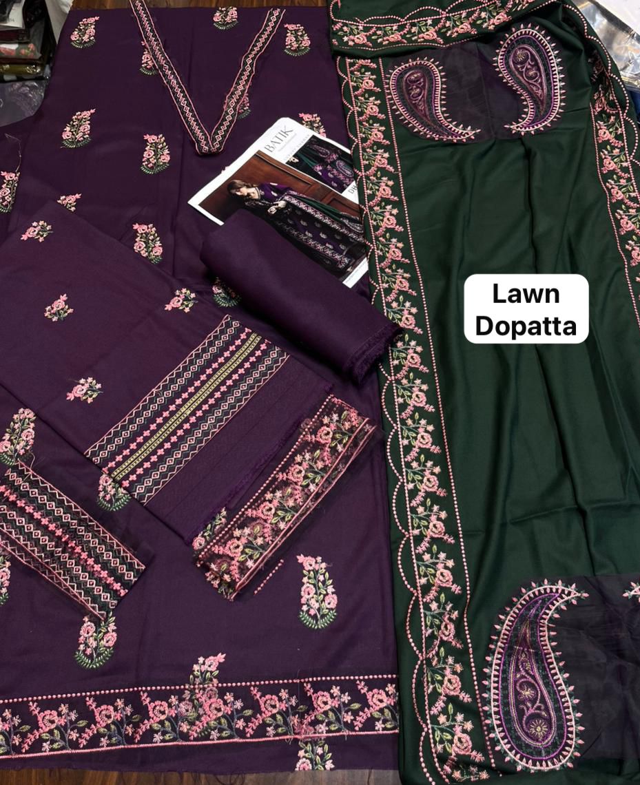 Batik - 3pc Embroidered Lawn with Lawn Emb Dopatta