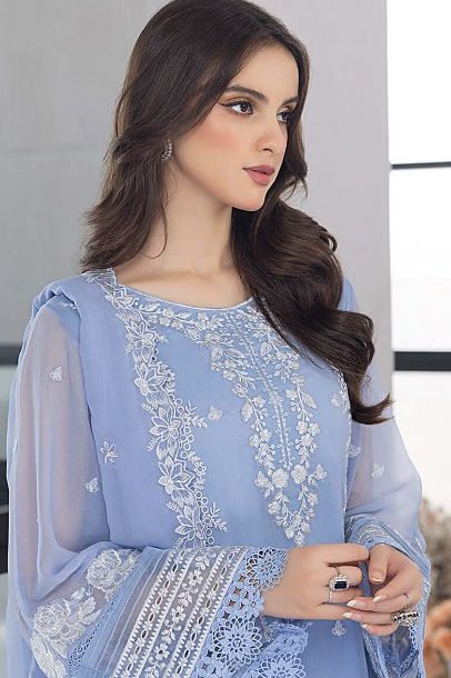 AZURE - 3pc Embroidered Lawn with Organza Emb Dopatta