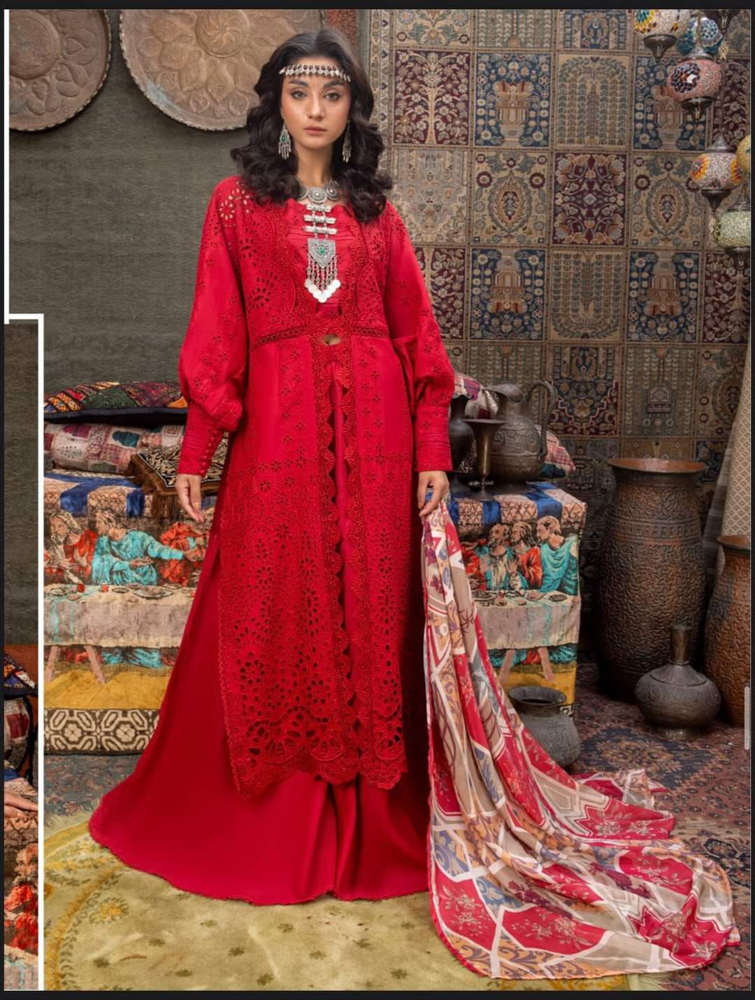 Adan Libas - 3pc Chikenkari Embroidered Lawn with Digital Printed Diamond Dopatta