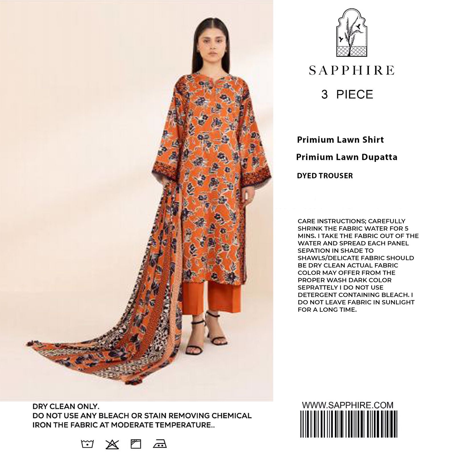 Sapphire - 3pc Digital Print Lawn with 4 side Lawn Printed Dopatta