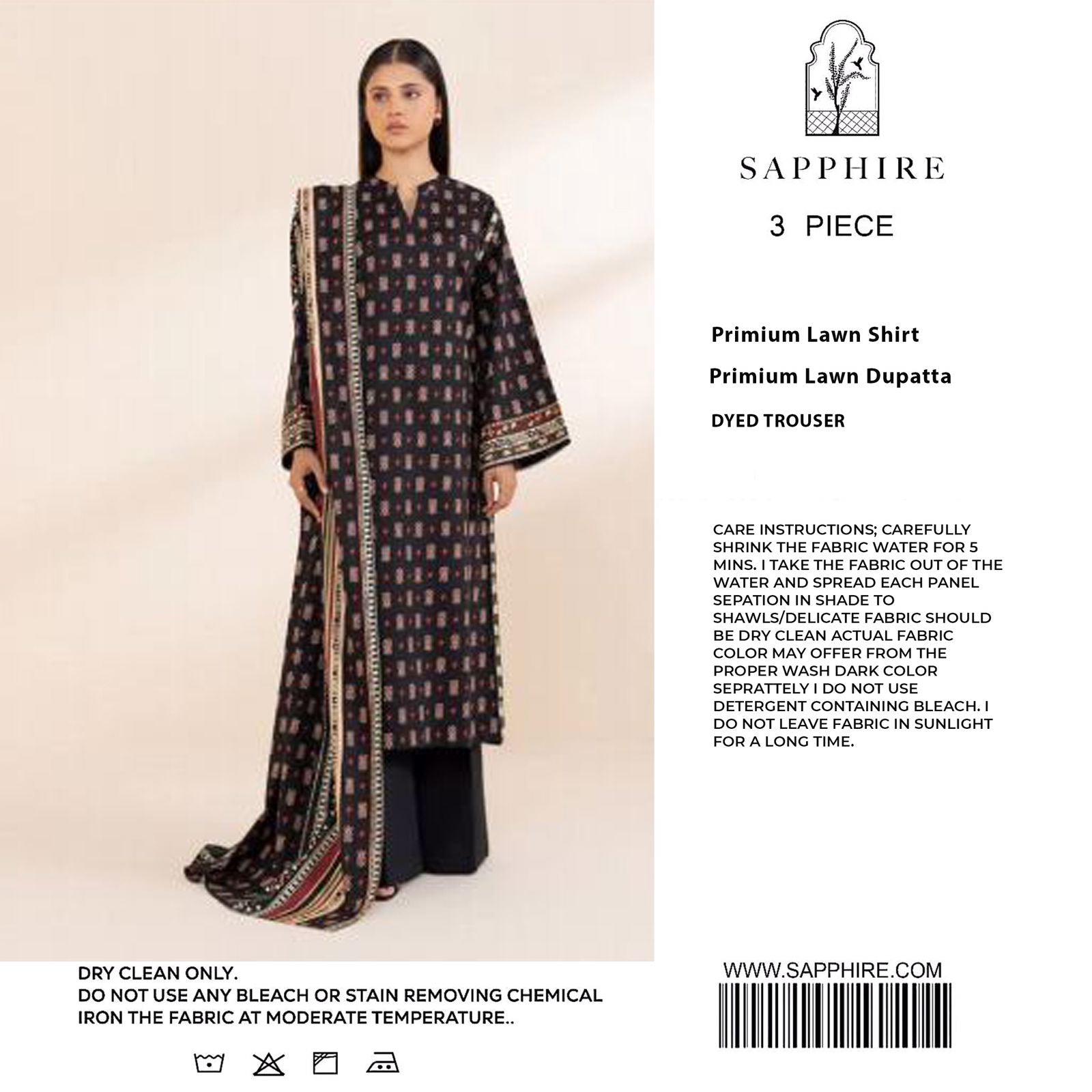 Sapphire - 3pc Digital Print Lawn with 4 side Lawn Printed Dopatta