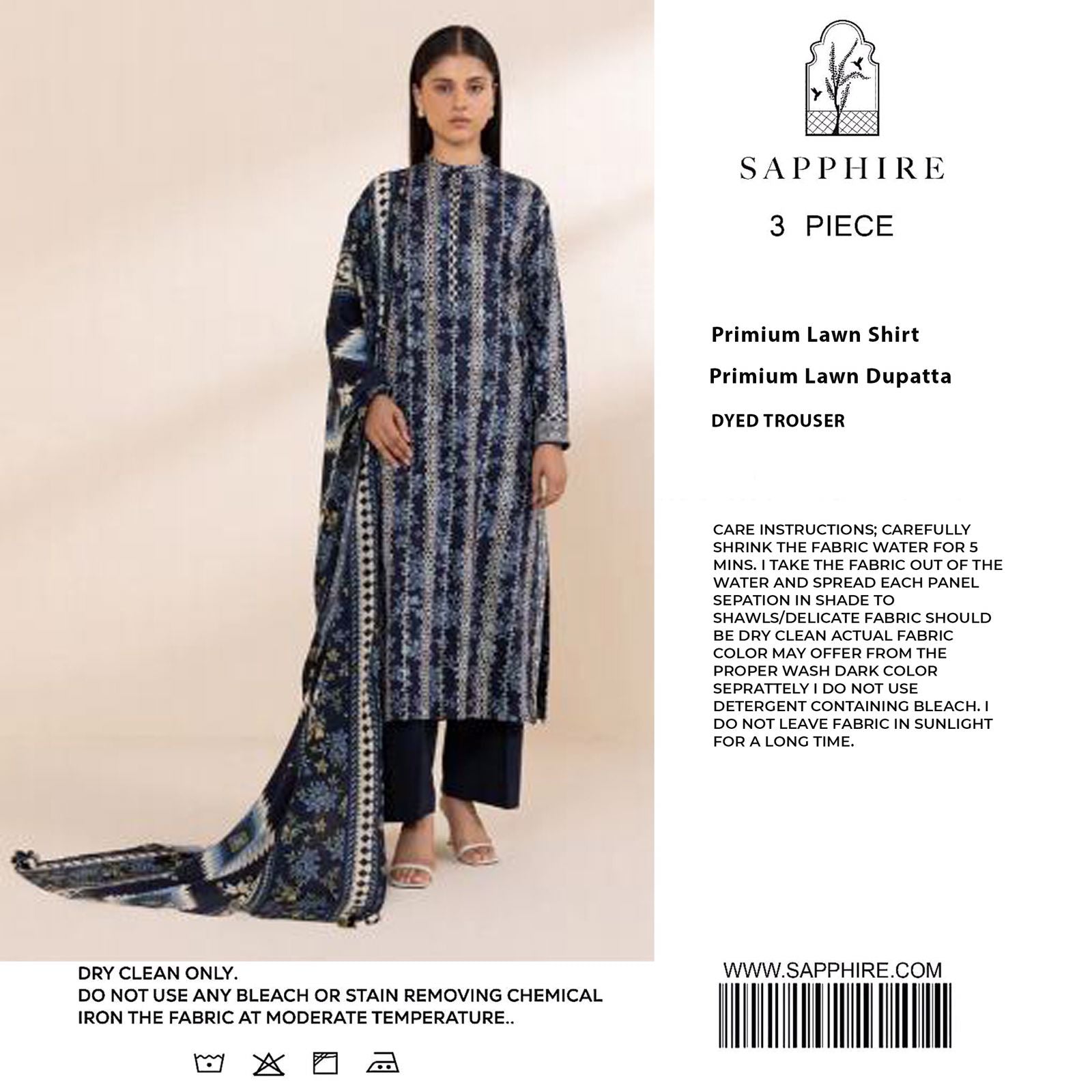 Sapphire - 3pc Digital Print Lawn with 4 side Lawn Printed Dopatta