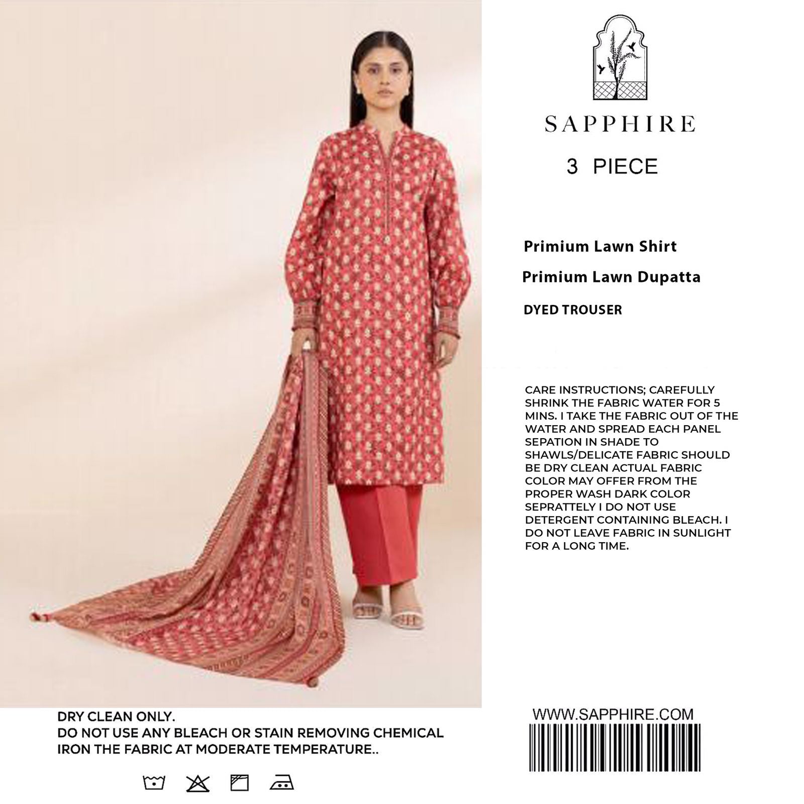 Sapphire - 3pc Digital Print Lawn with 4 side Lawn Printed Dopatta