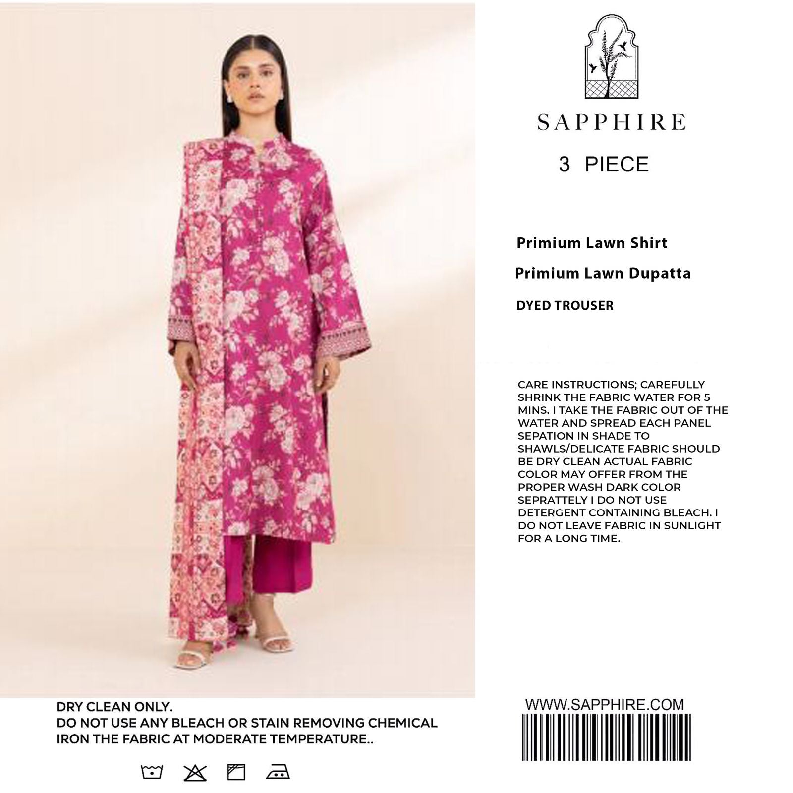 Sapphire - 3pc Digital Print Lawn with 4 side Lawn Printed Dopatta