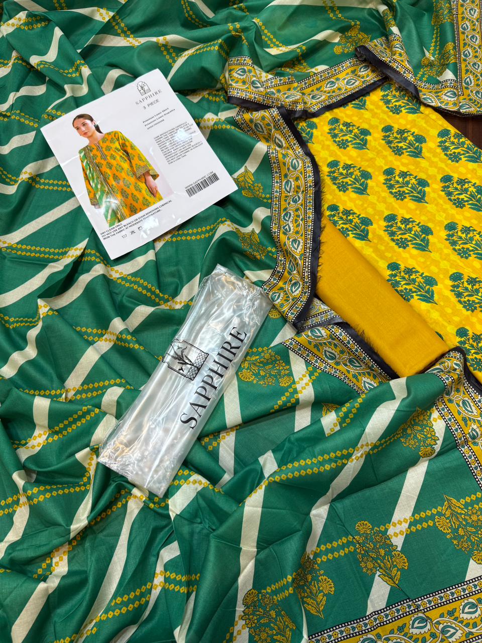 Sapphire - 3pc Digital Print Lawn with 4 side Lawn Printed Dopatta