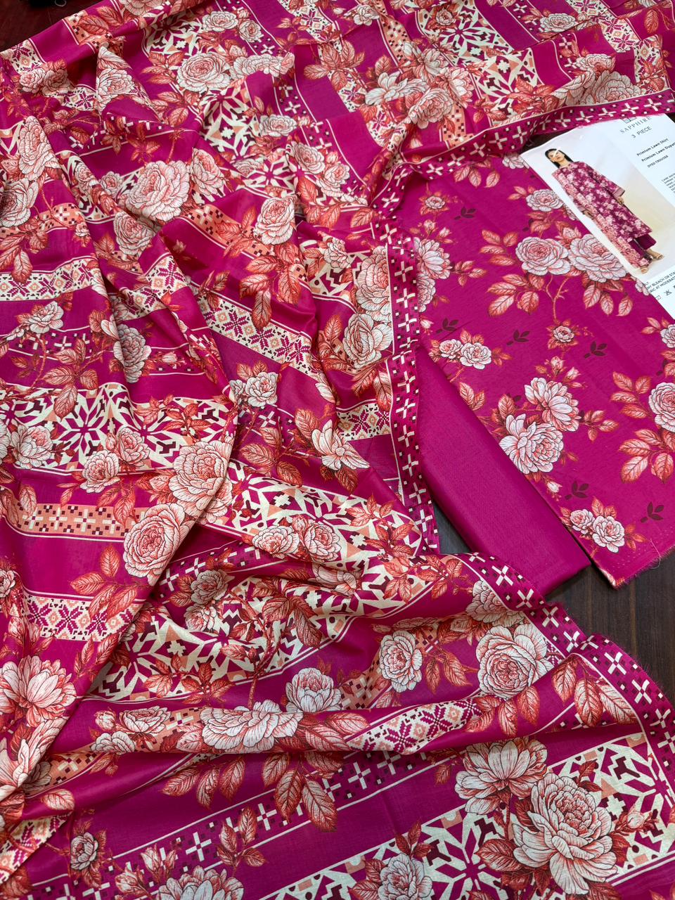 Sapphire - 3pc Digital Print Lawn with 4 side Lawn Printed Dopatta