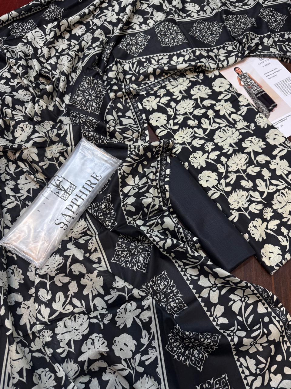 Sapphire - 3pc Digital Print Lawn with 4 side Lawn Printed Dopatta