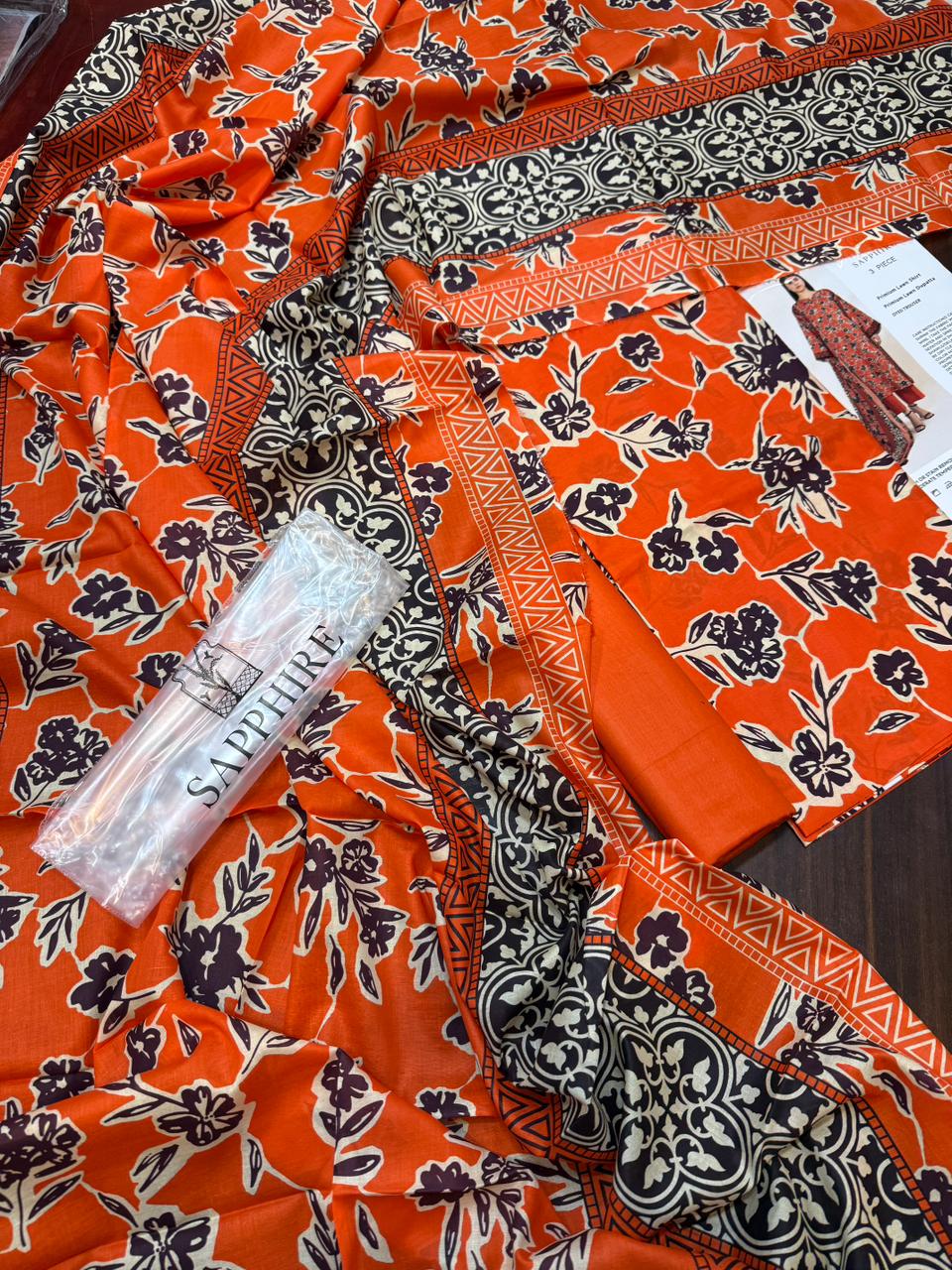 Sapphire - 3pc Digital Print Lawn with 4 side Lawn Printed Dopatta