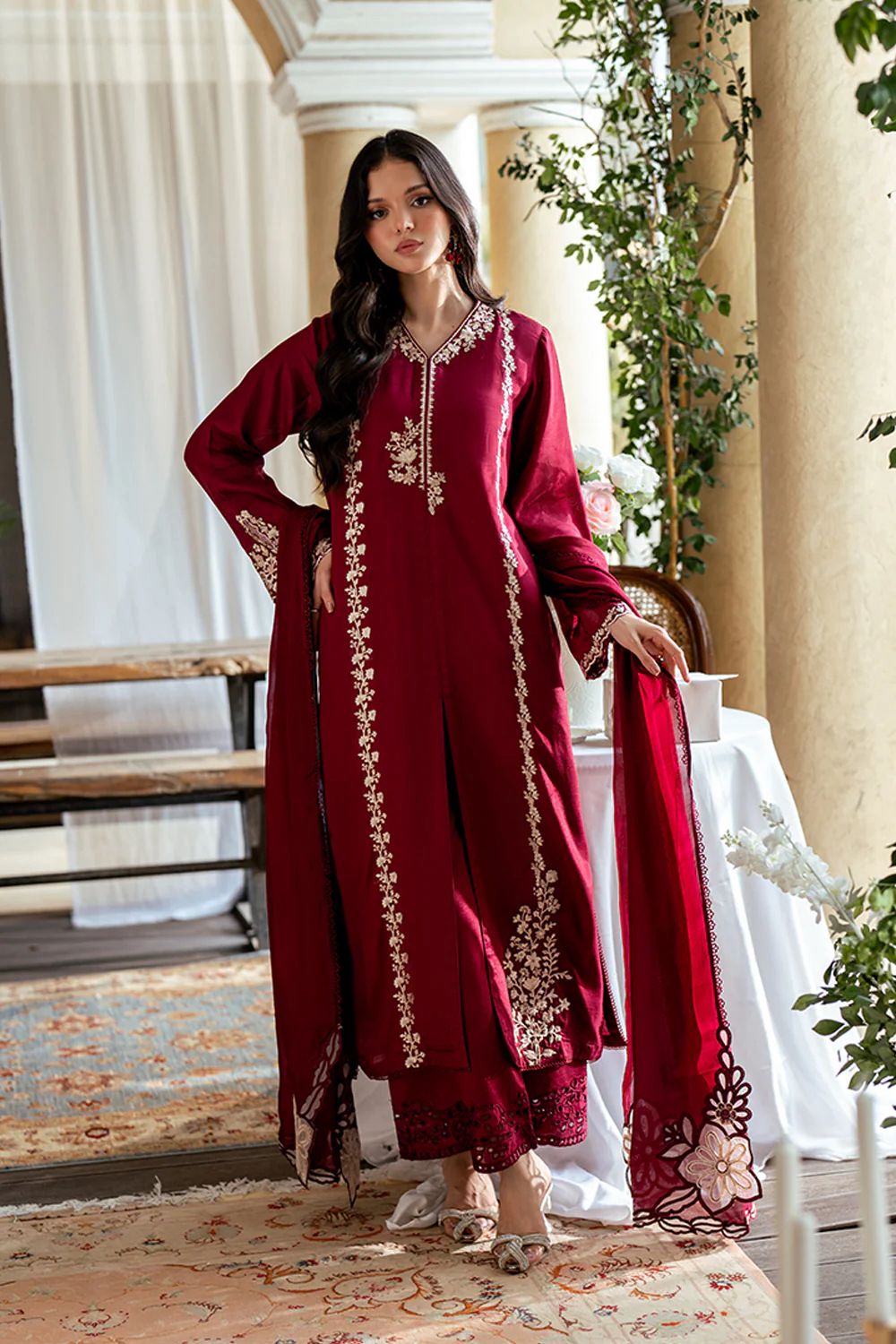 Azure - 3pc Embroidered Lawn with Emb ready to wear Chiffon Dopatta
