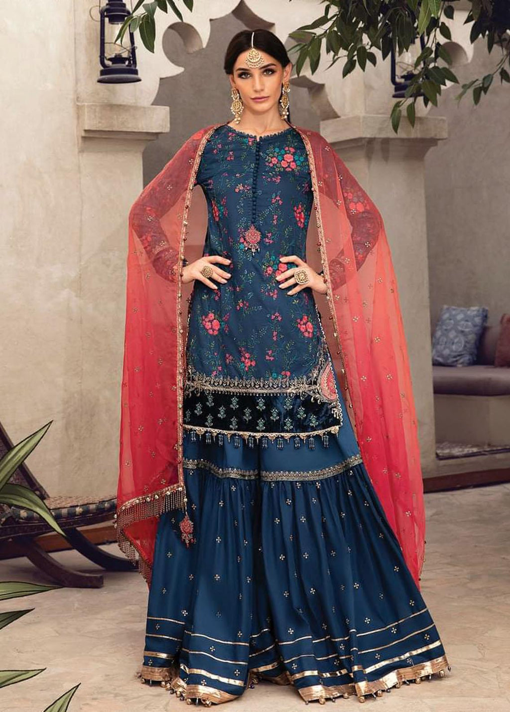 Maria B - 3pc Embroidered Lawn with Ready to wear Emb Chiffon Dopatta