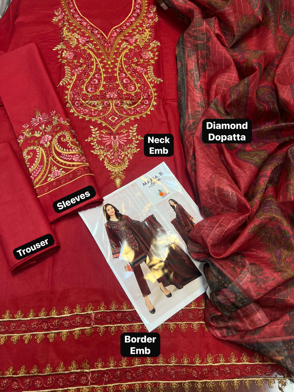 Maria B - 3pc Embroidered Lawn with Printed Diamond Dopatta