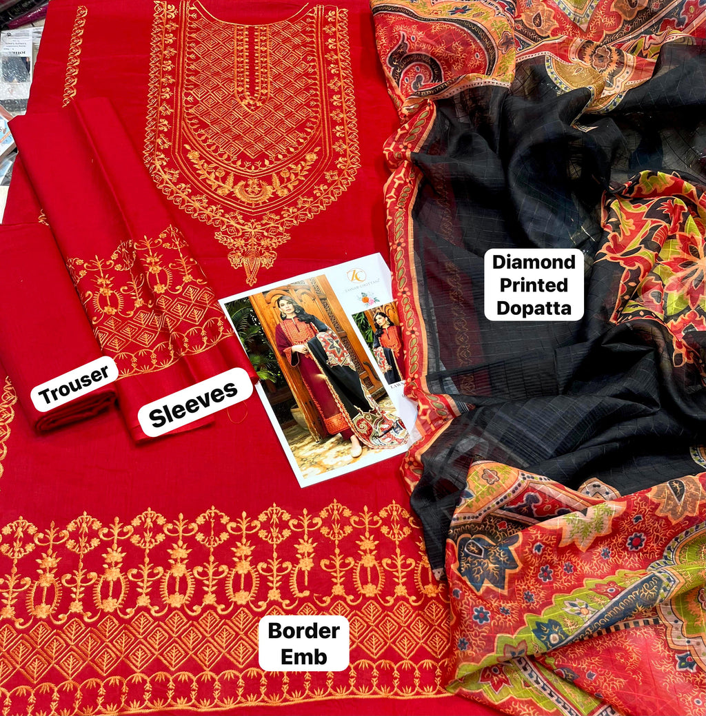 Zainab Chottani - 3pc Embroidered Lawn with Digital Print Diamond Dopatta