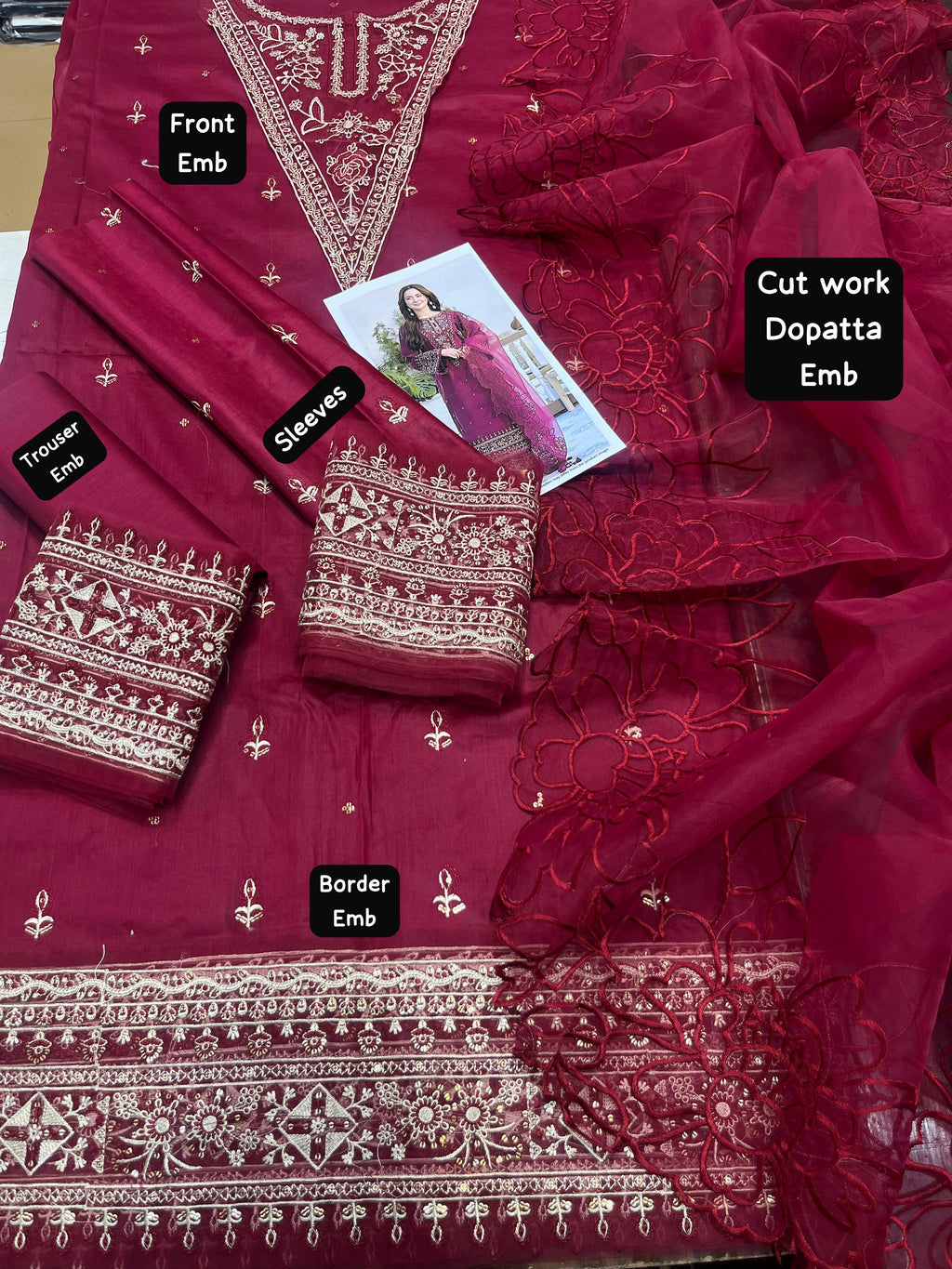Qalamkar - 3pc Embroidered Lawn with Emb Organza Dopatta