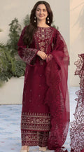 Qalamkar - 3pc Embroidered Lawn with Emb Organza Dopatta