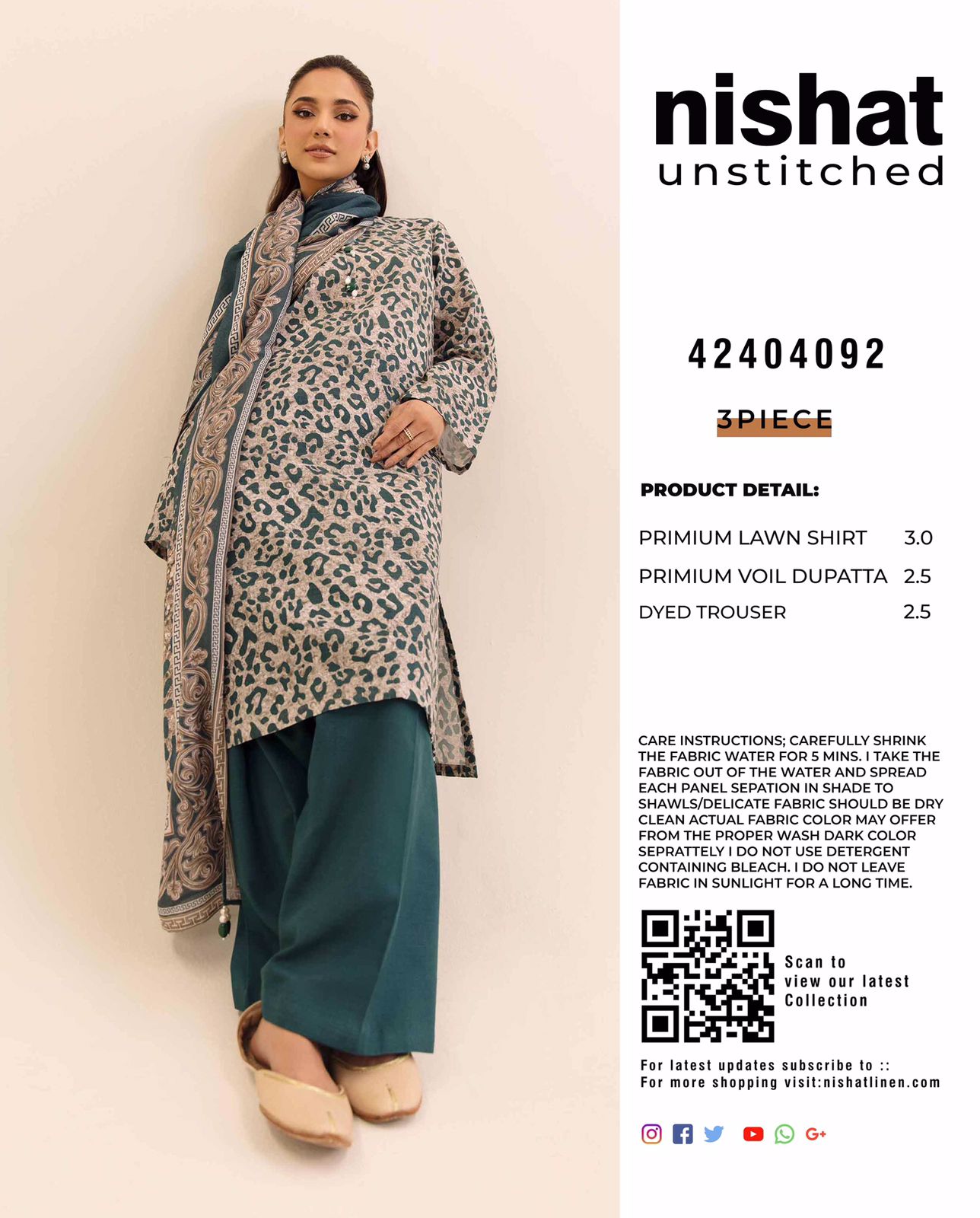 Nishat - 3pc Digital Lawn with 4 Side Printed Dopatta