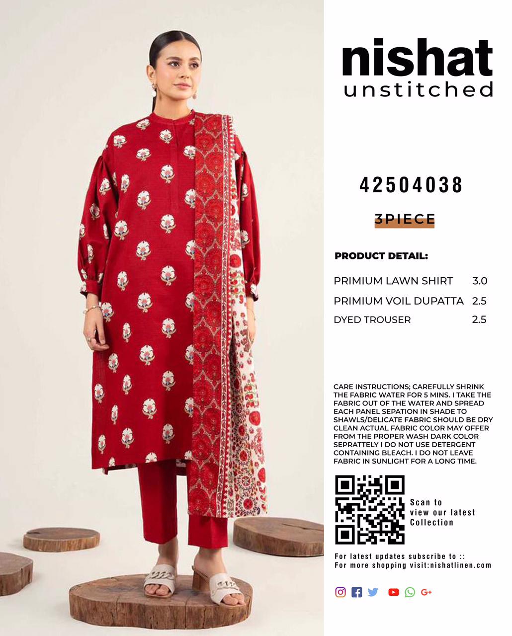 Nishat - 3pc Digital Lawn with 4 Side Printed Dopatta