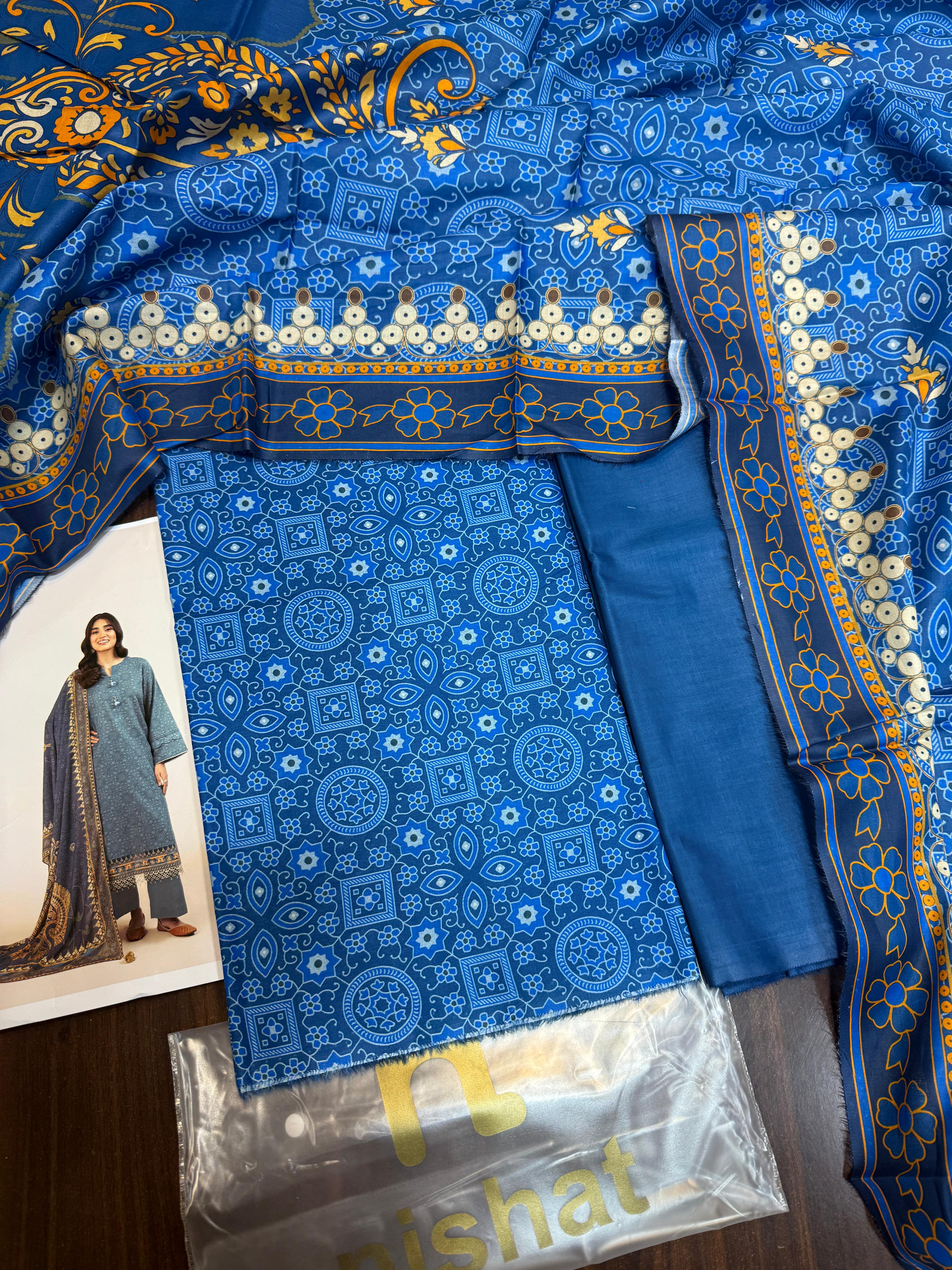 Nishat - 3pc Digital Lawn with 4 Side Printed Dopatta