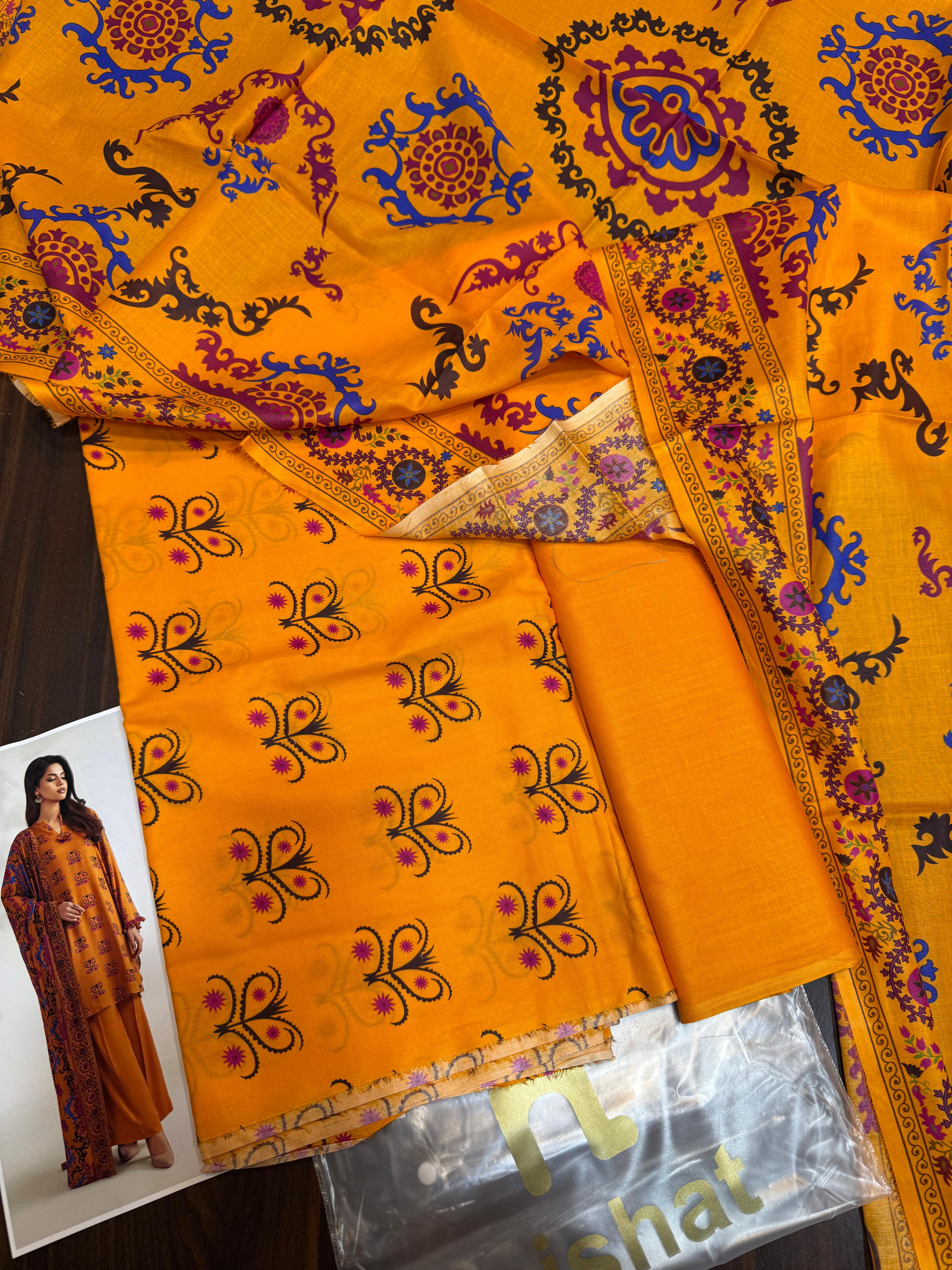 Nishat - 3pc Digital Lawn with 4 Side Printed Dopatta