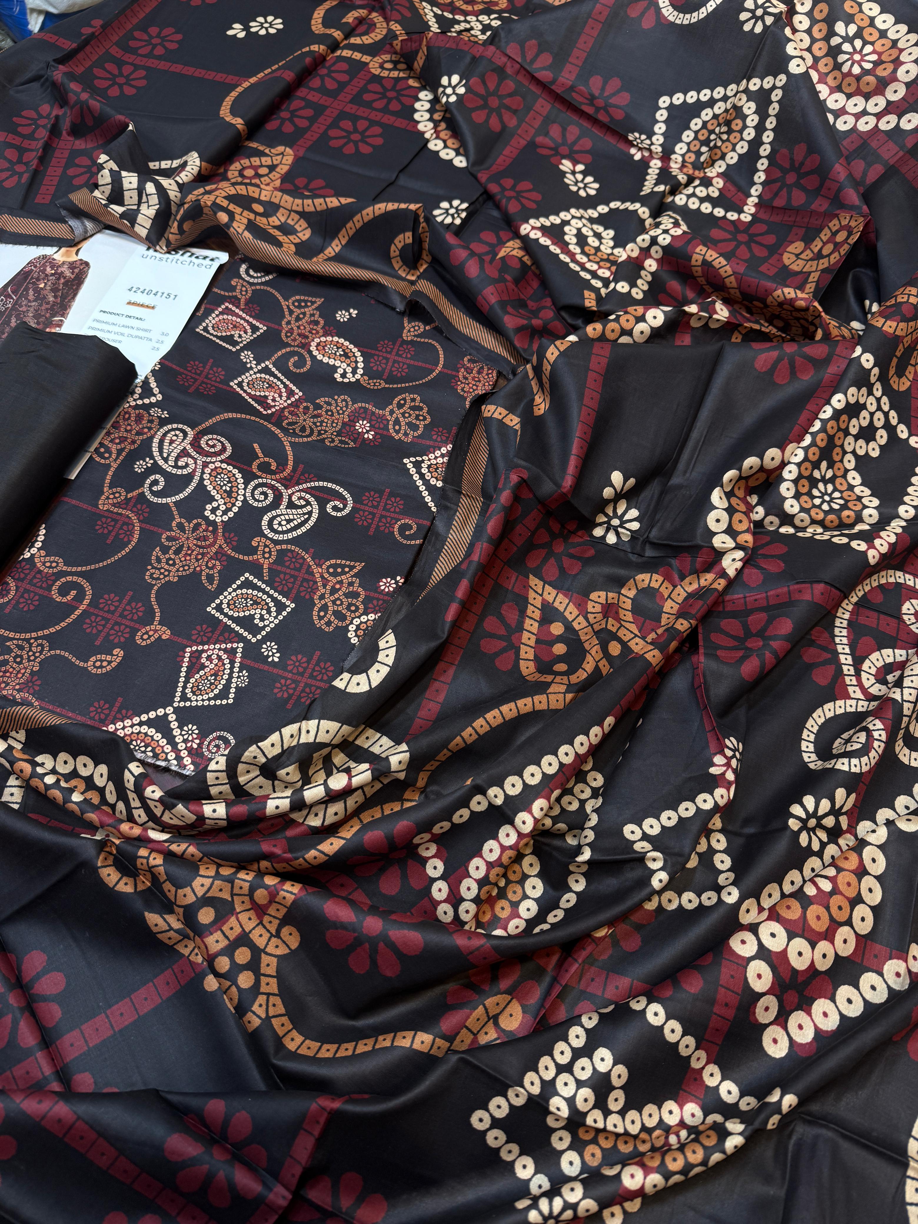 Nishat - 3pc Digital Lawn with 4 Side Printed Dopatta