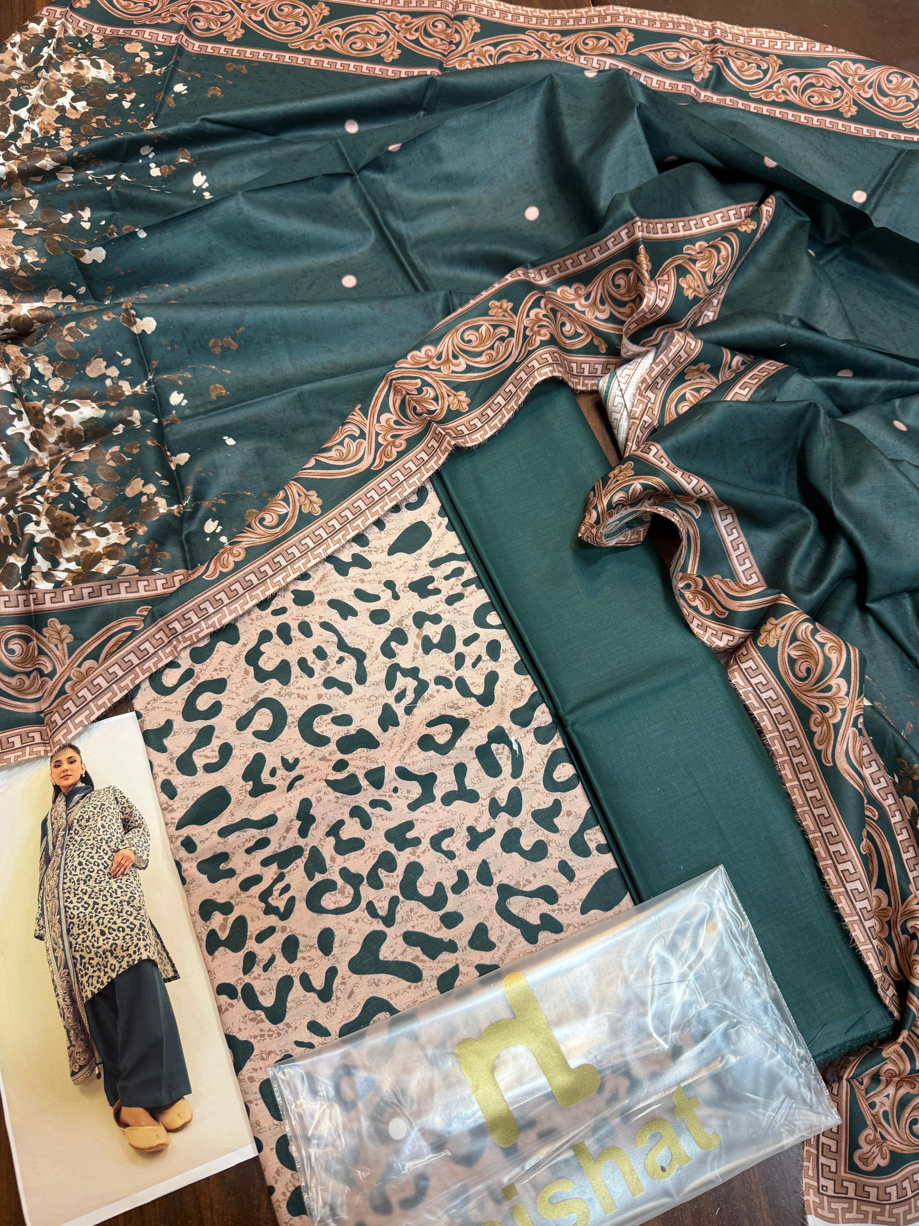 Nishat - 3pc Digital Lawn with 4 Side Printed Dopatta