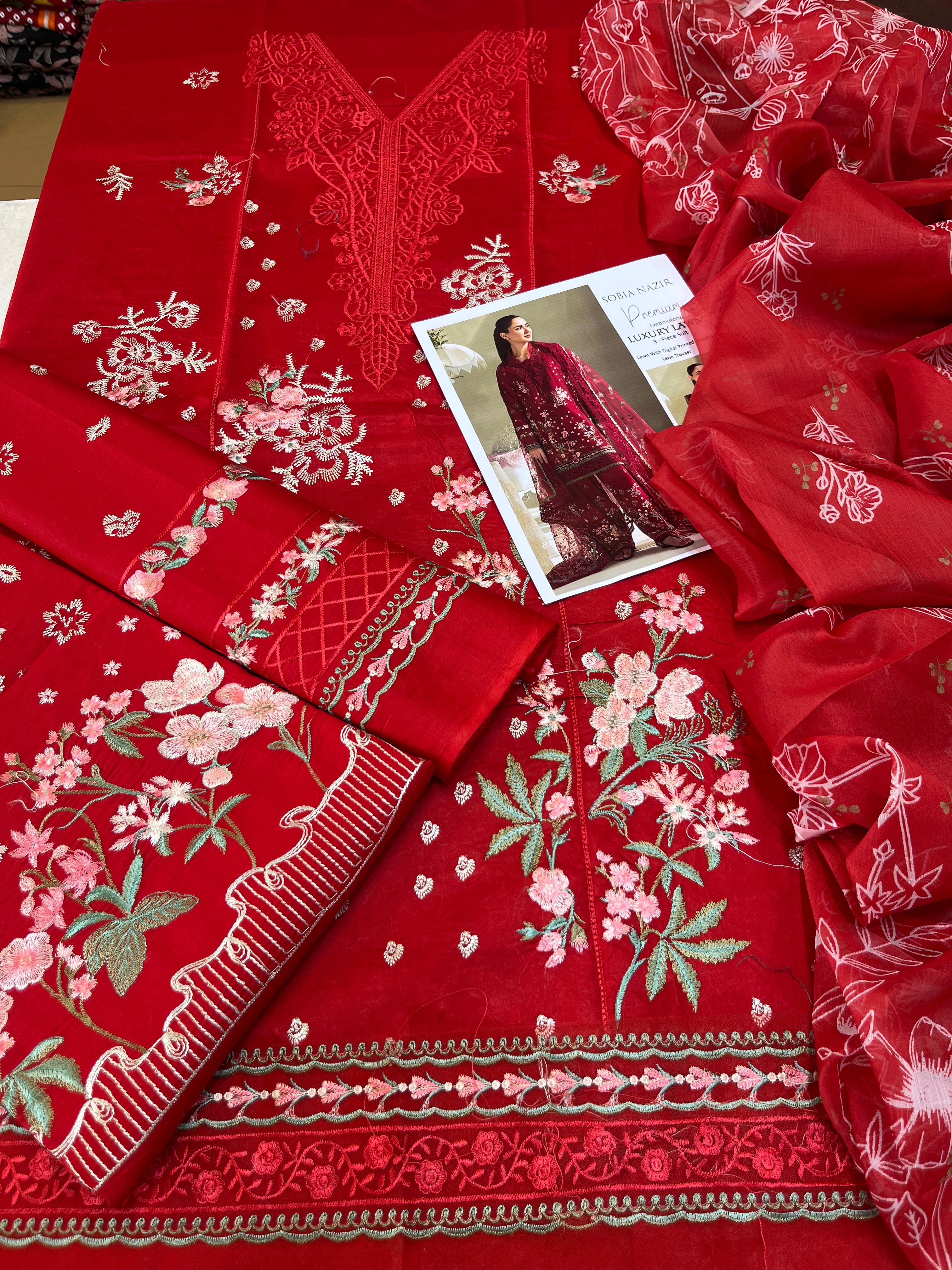 Sobia Nazir - 3pc Embroidered Lawn with Emb Chiffon Dopatta