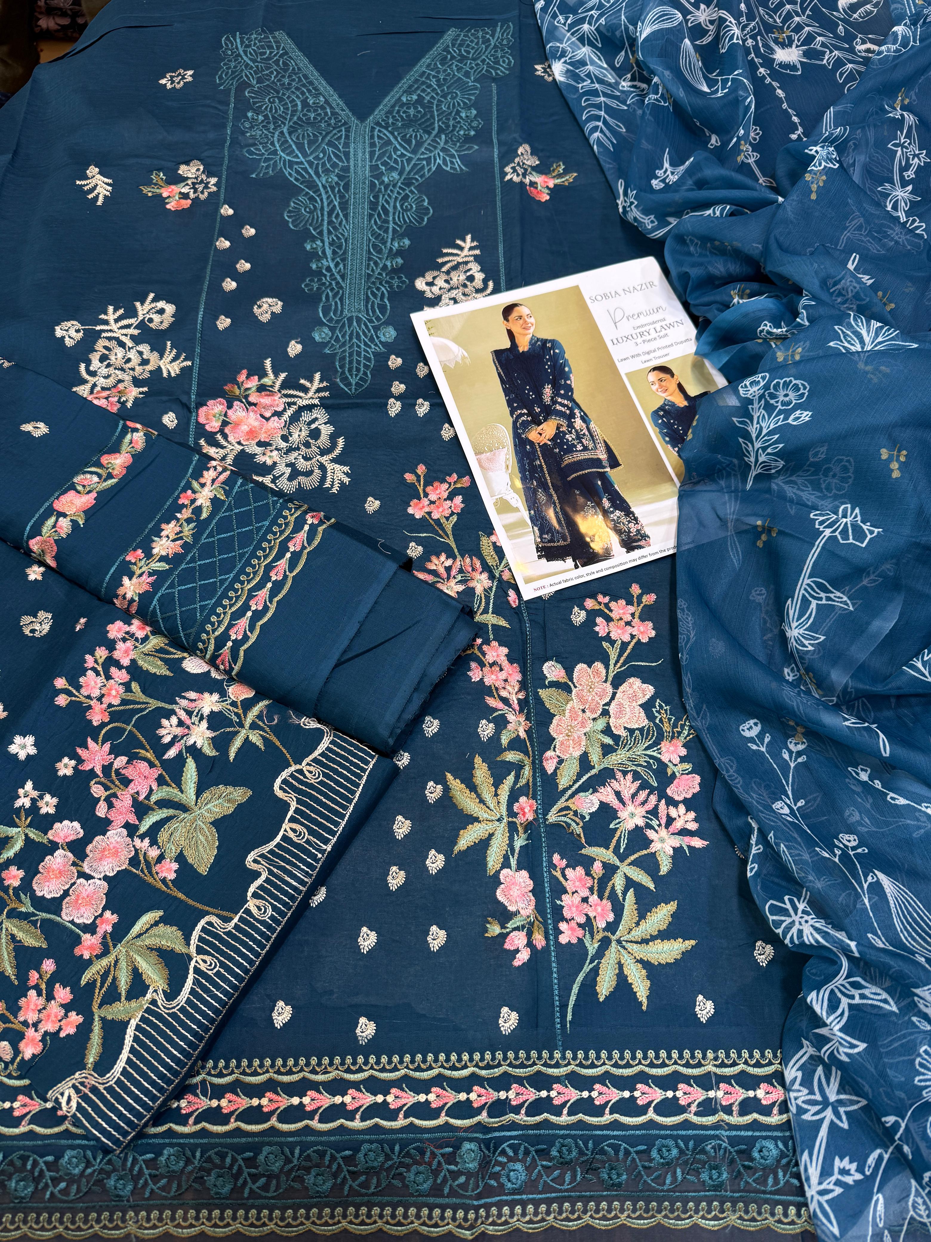 Sobia Nazir - 3pc Embroidered Lawn with Emb Chiffon Dopatta
