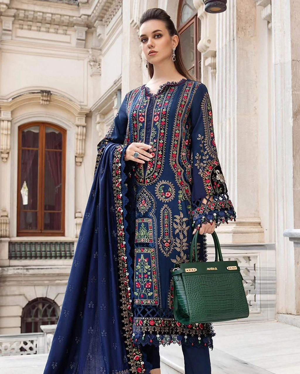 Maria B - 3pc Embroidered Lawn with Emb Chiffon Dopatta