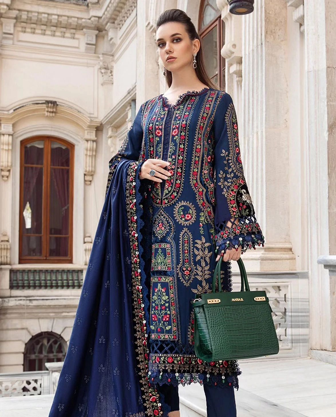 Maria B - 3pc Embroidered Lawn with Emb Chiffon Dopatta
