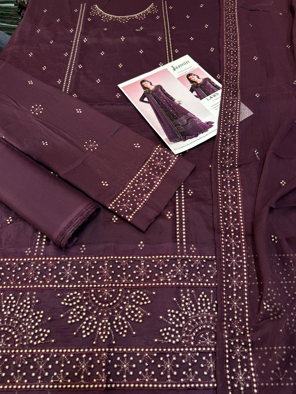 Jazmin - 3pc Embroidered Lawn with Emb Chiffon Dopatta