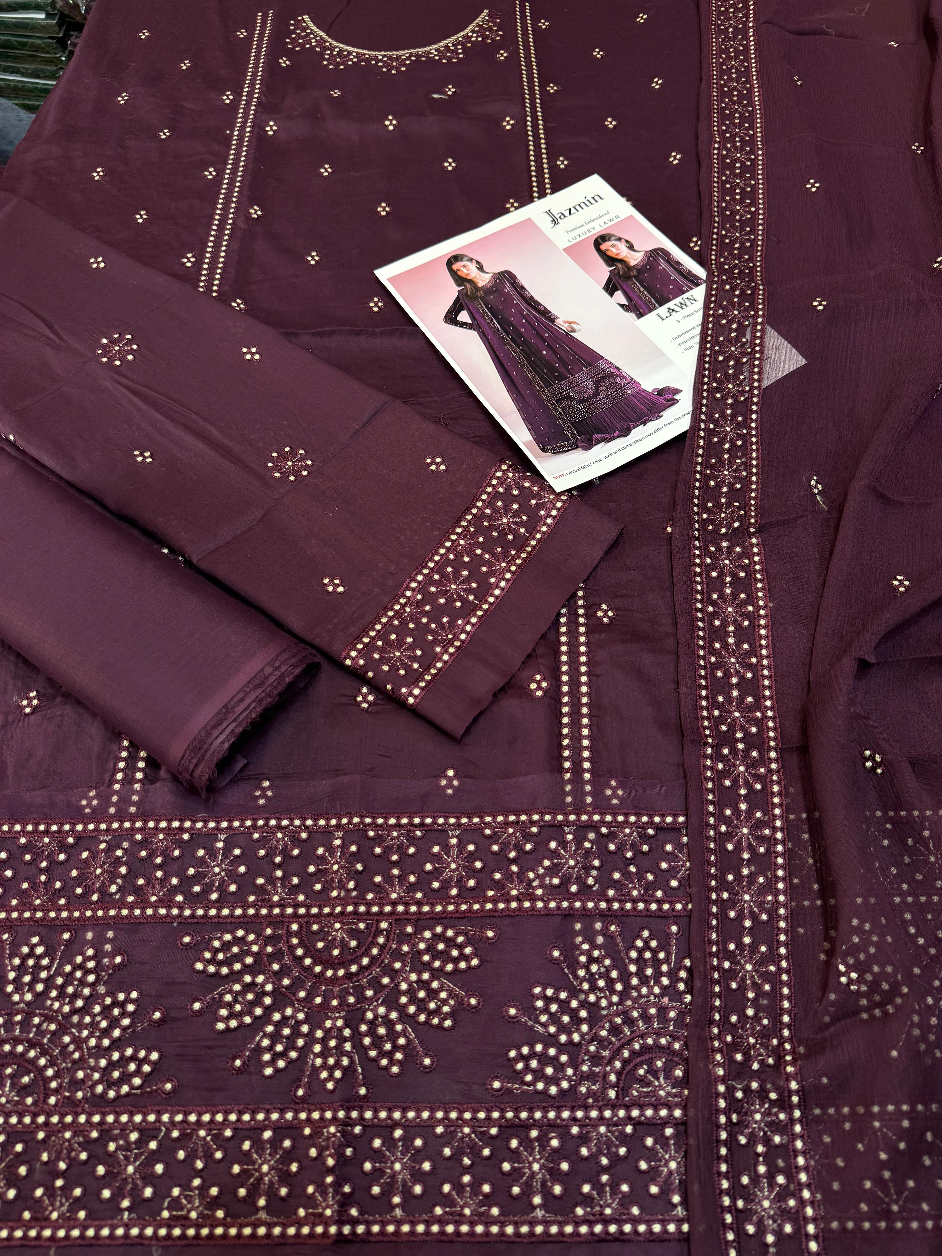 Jazmin - 3pc Embroidered Lawn with Emb Chiffon Dopatta