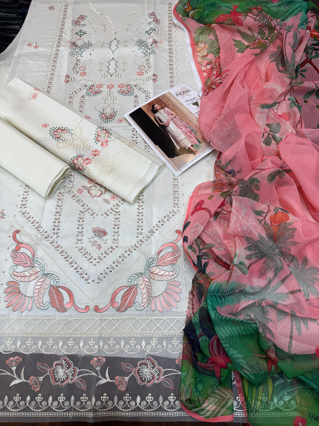 Flona - 3pc Embroidered Lawn with Printed Soft Chiffon Dopatta