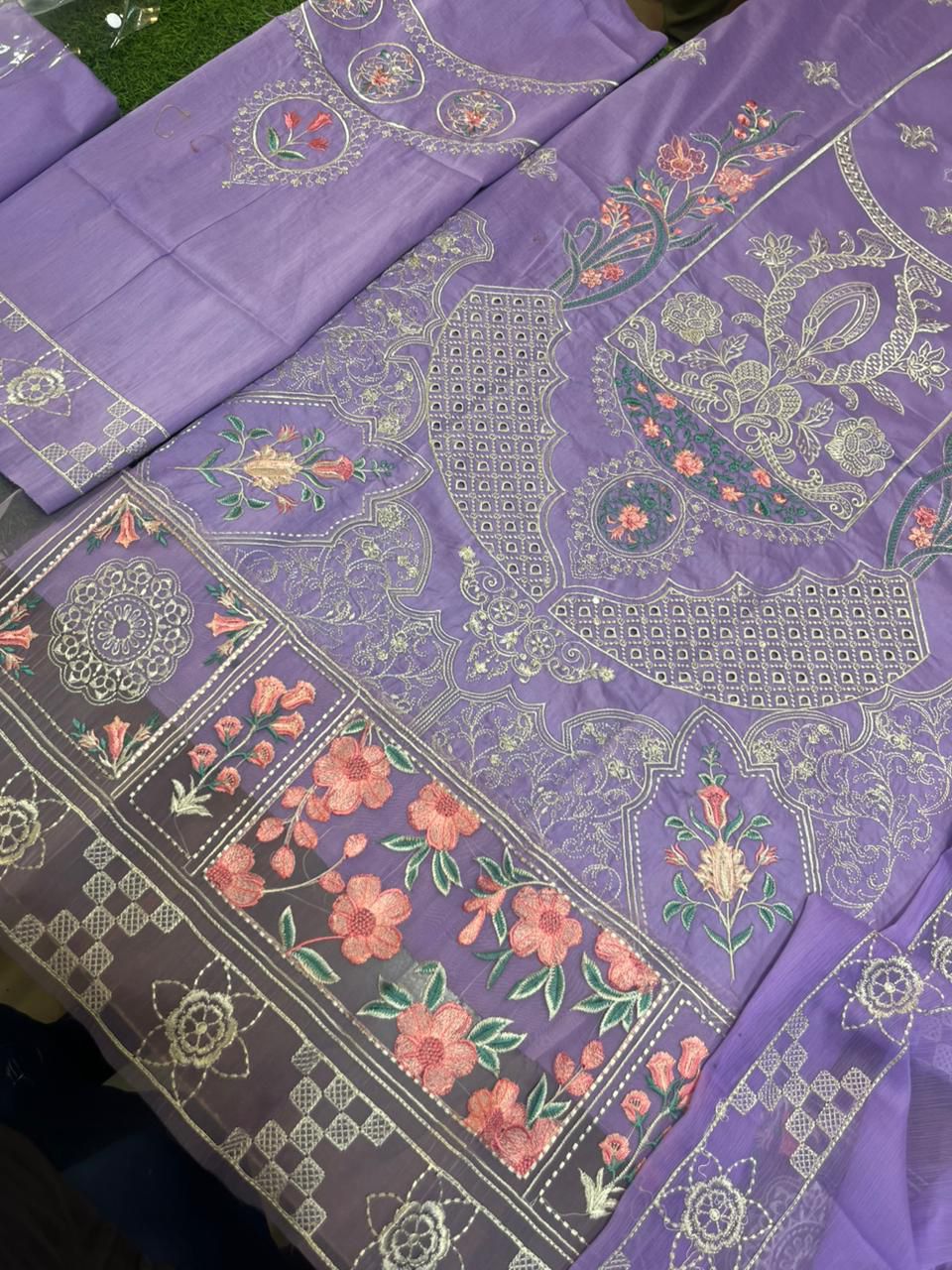 Parishay - 3pc Embroidered Lawn with Emb Chiffon Dopatta