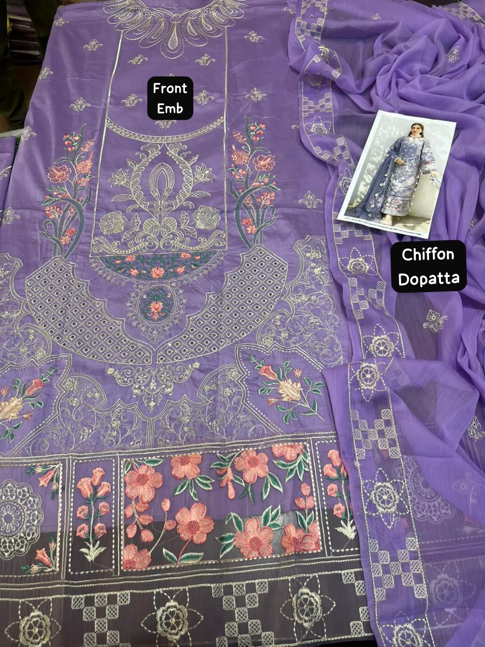 Parishay - 3pc Embroidered Lawn with Emb Chiffon Dopatta