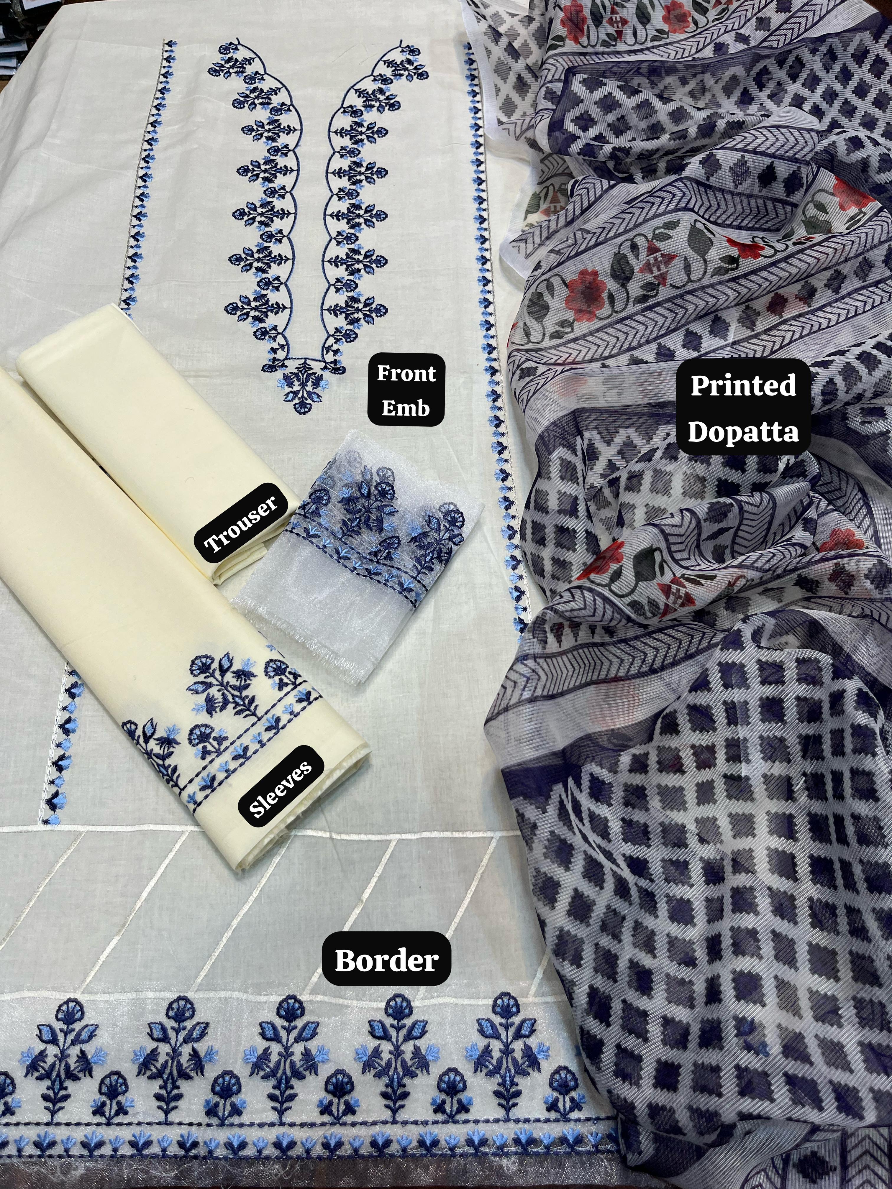 Ziva - 3pc Embroidered Lawn with Printed Diamond Dopatta
