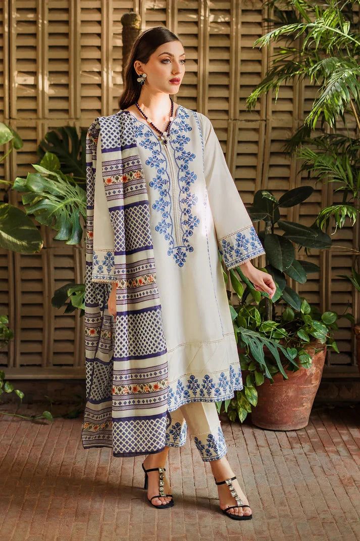 Ziva - 3pc Embroidered Lawn with Printed Diamond Dopatta