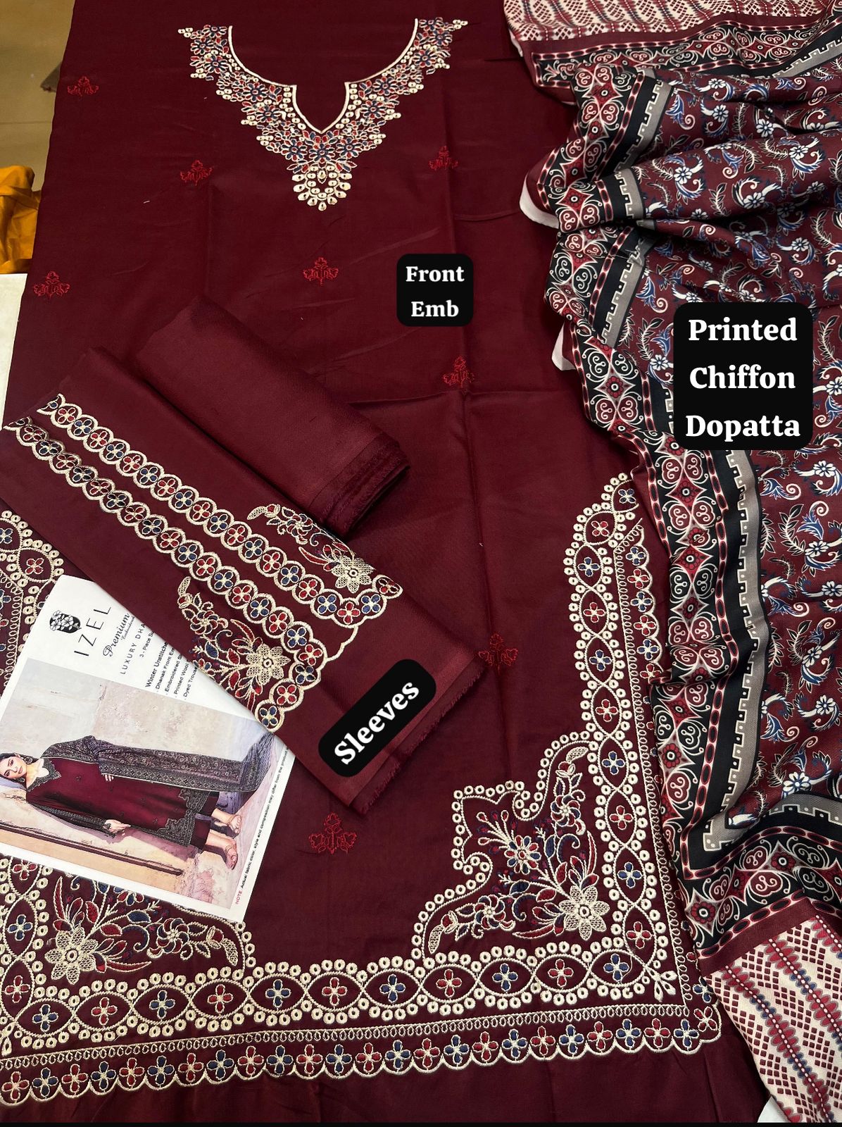 Izel - 3pc Embroidered Lawn with Printed Soft Chiffon Dopatta
