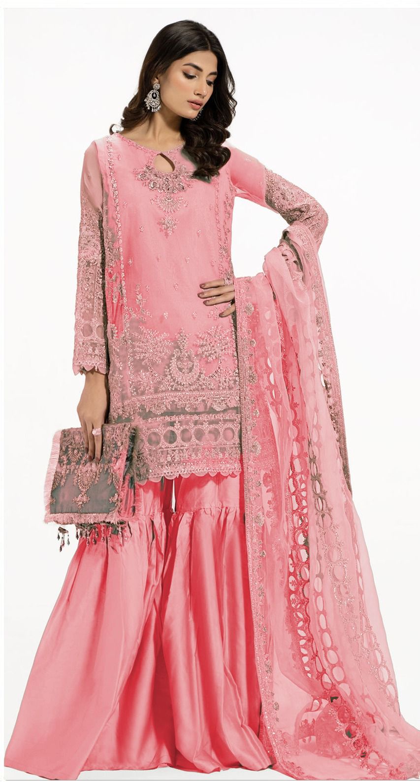 Maria B - 3pc Embroidered Lawn with Emb ready to wear Organza Laser cut work Dopatta